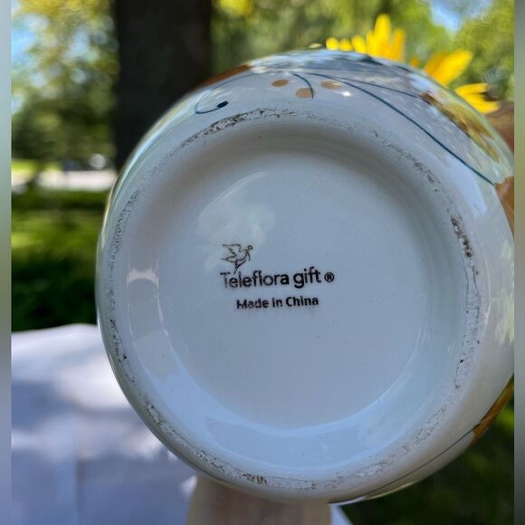 Teleflora white/orange leaves ceramic pitcher with faux flowers arrangement set - Picture 6 of 6